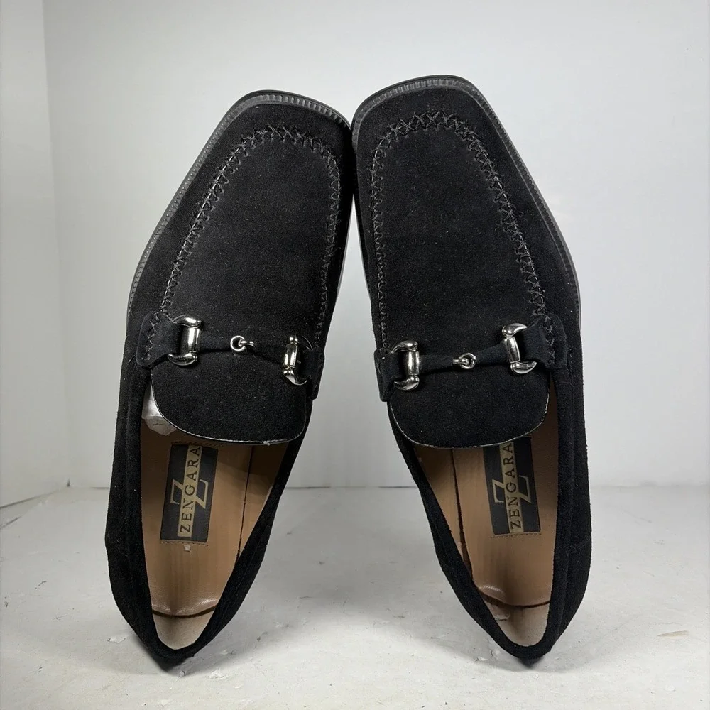 Size 7.5 Zengara Black Suede Leather Bit Loafers Z300691